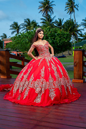 retrato pre quinceañera Puerto Rico vestido elegante rojo